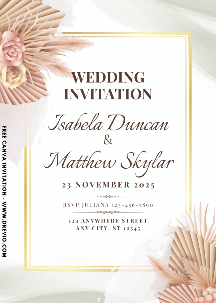 rustic bohemian pampas greenery wedding invitation template 1