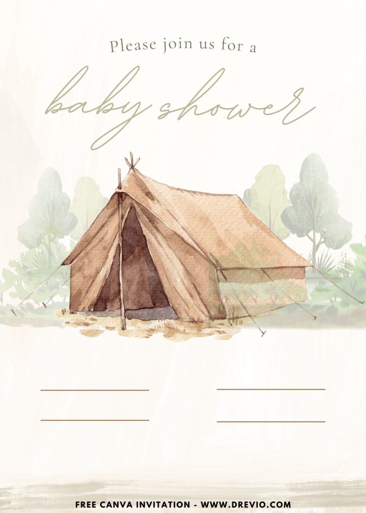 Free and Editable Gorgeous Boho Chic Glamping Party Invitation Templates Made in Canva. Customize Online for free