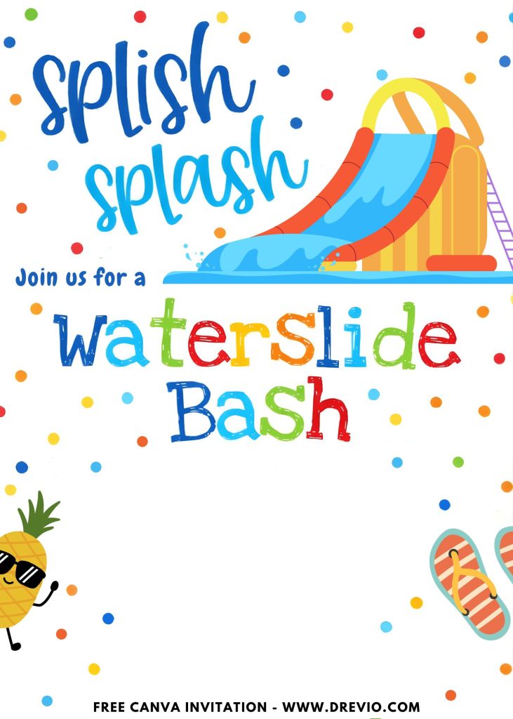 Free and Editable Colorful Summer Waterslide Invitation Templates Made in Canva. Customize Online for free