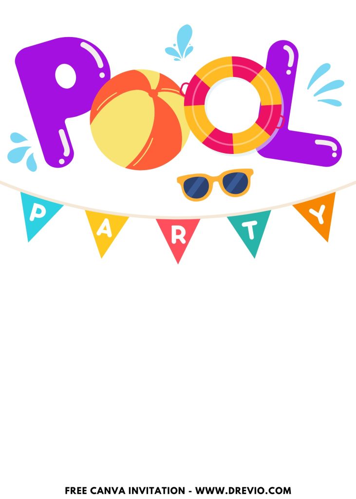 Free and Editable Pool Party Invitation Templates with Beach Ball and Pool Ring Made in Canva. Customize Online for free
