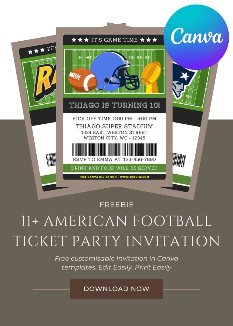 Free and Editable Super Bowl American Football Invitation Templates Made in Canva. Customize Online for free