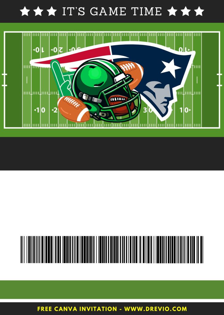 Free and Editable Super Bowl New England Patriot American Football Invitation Templates Made in Canva. Customize Online for free