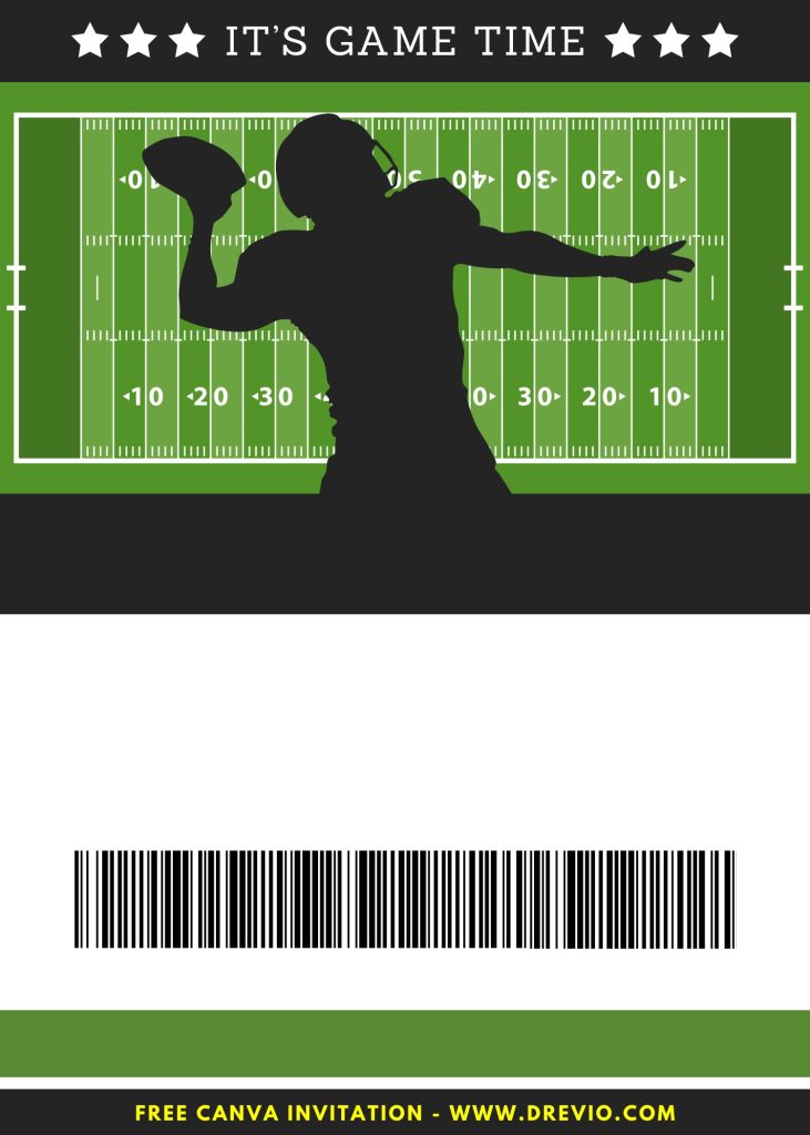 Free and Editable Super Bowl NFL Player Silhouette Invitation Templates Made in Canva. Customize Online for free