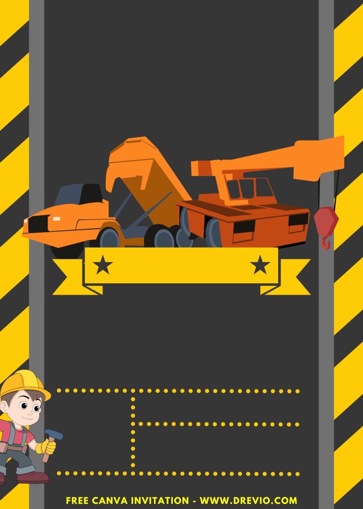 Free and Editable Construction Crane Birthday Invitation Templates Made in Canva. Customize Online for free