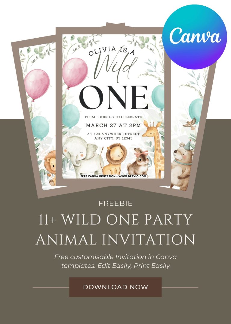 Free and Editable Wild One Greenery 1st Birthday Invitation Templates Made in Canva. Customize Online for free