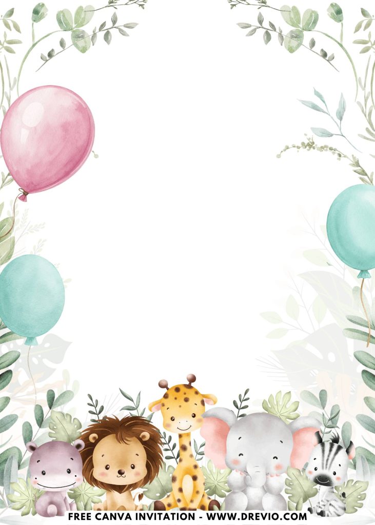 Free and Editable Wild One Lion Giraffe and Elephant 1st Birthday Invitation Templates Made in Canva. Customize Online for free
