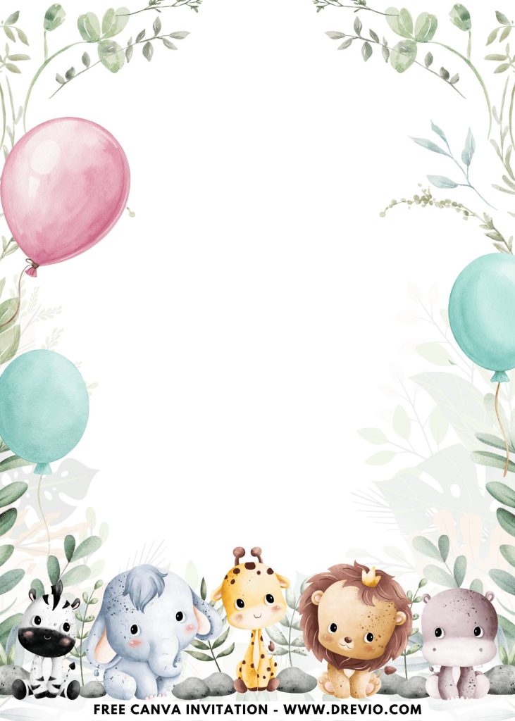 Free and Editable Wild One Lion Giraffe and Elephant Cub 1st Birthday Invitation Templates Made in Canva. Customize Online for free