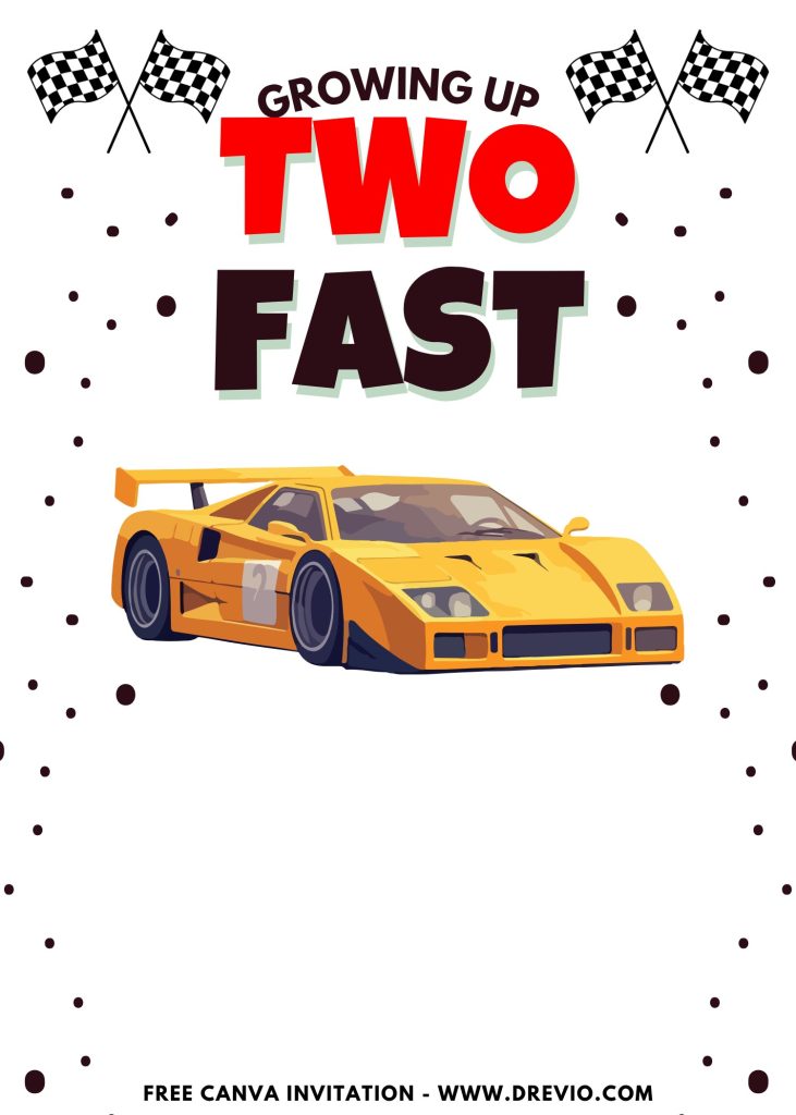 Free and Editable Classic Ferrari f40 2 Fast 2 Furious Invitation Templates Made in Canva. Customize Online for free