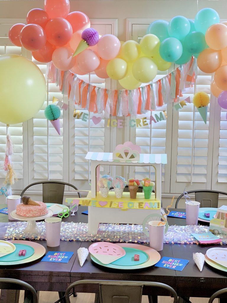 Kids Ice Cream Party Decor with Colorful Balloon decoration