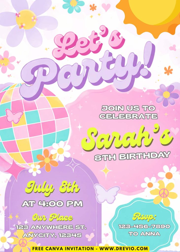 Free and Editable Groovy 70s Disco Invitation Templates Made in Canva. Customize Online for free