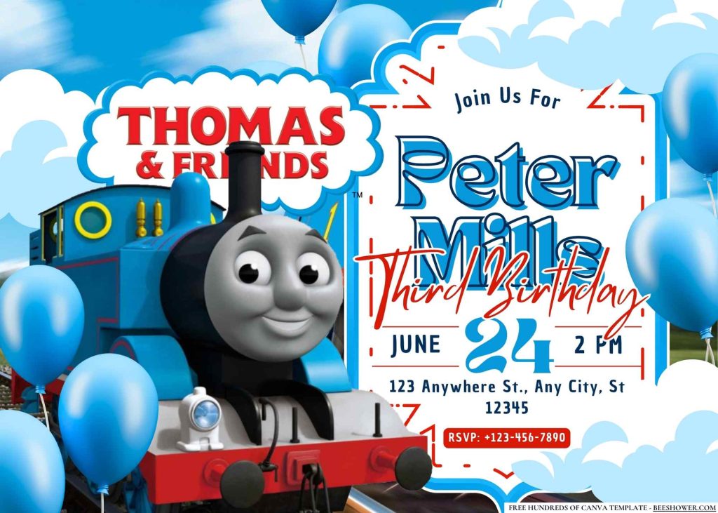 FREE Canva Invitation Thomas The Train Birthday Invitation 13