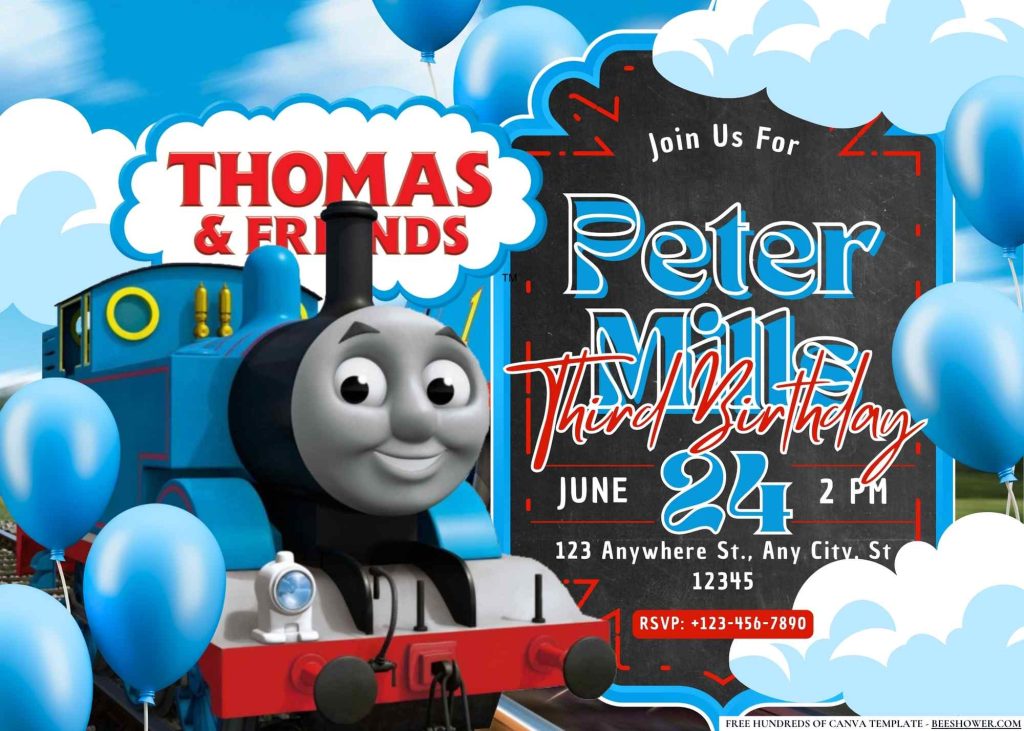 FREE Canva Invitation Thomas The Train Birthday Invitation 15