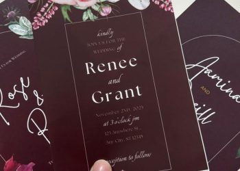 Las Vegas Wedding Invitation in Burgundy