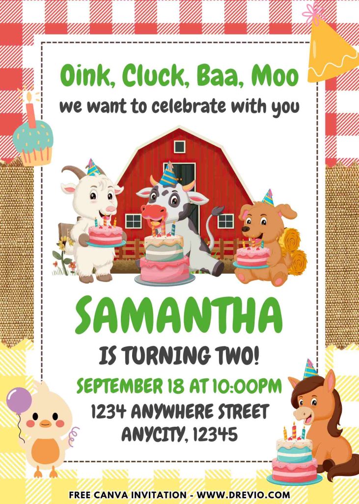 Free and Editable Barnyard Farm Birthday Invitation Templates Made in Canva. Customize Online for free