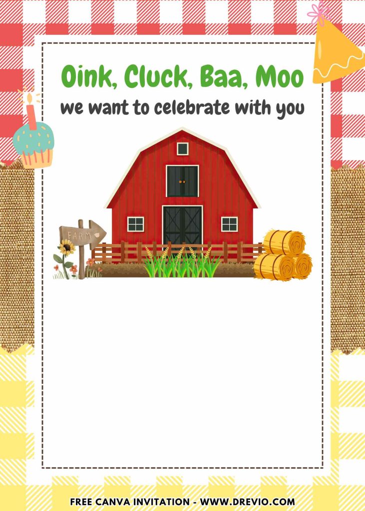 Free and Editable Lovely Cute Barnyard Farm Birthday Invitation Templates Made in Canva. Customize Online for free
