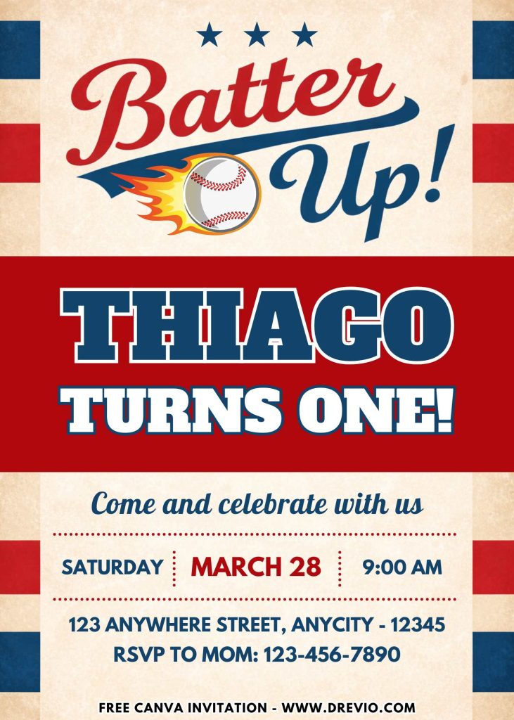 Free and Editable Awesome Batter Up Baseball Invitation Templates Made in Canva. Customize Online for free
