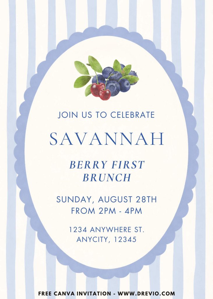 Free and Editable Berry First Brunch Invitation Templates Made in Canva. Customize Online for free