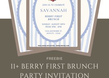 Free and Editable Adorable Berry First Brunch Invitation Templates Made in Canva. Customize Online for free