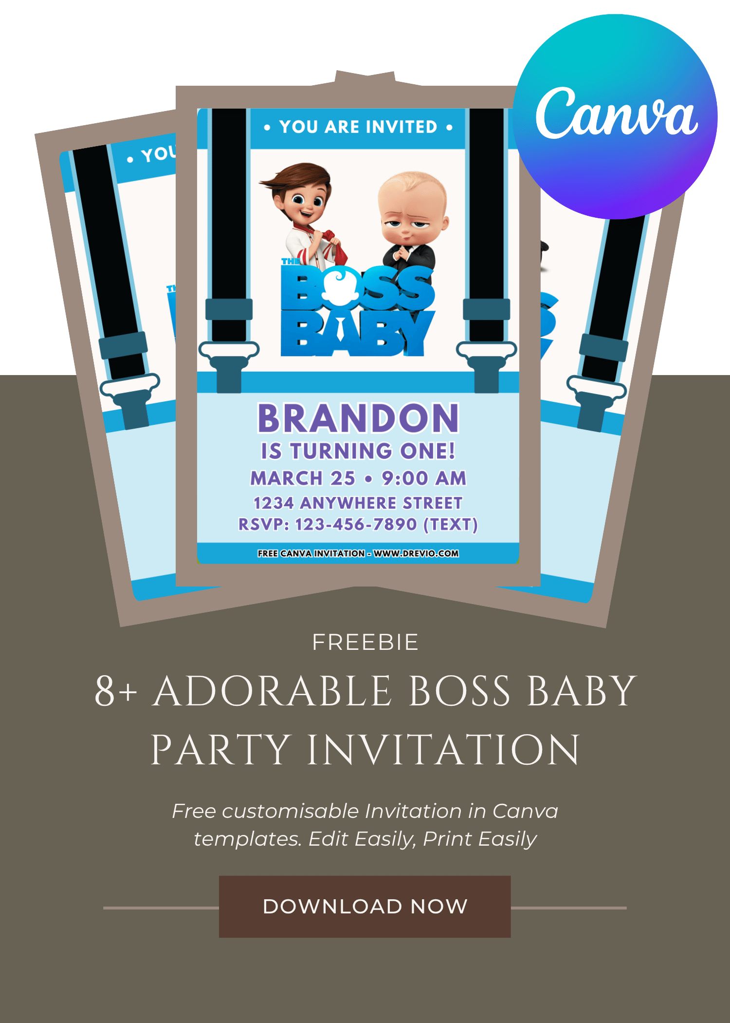 Free and Editable Boss Baby Family Business Birthday Invitation Templates Made in Canva. Customize Online for free