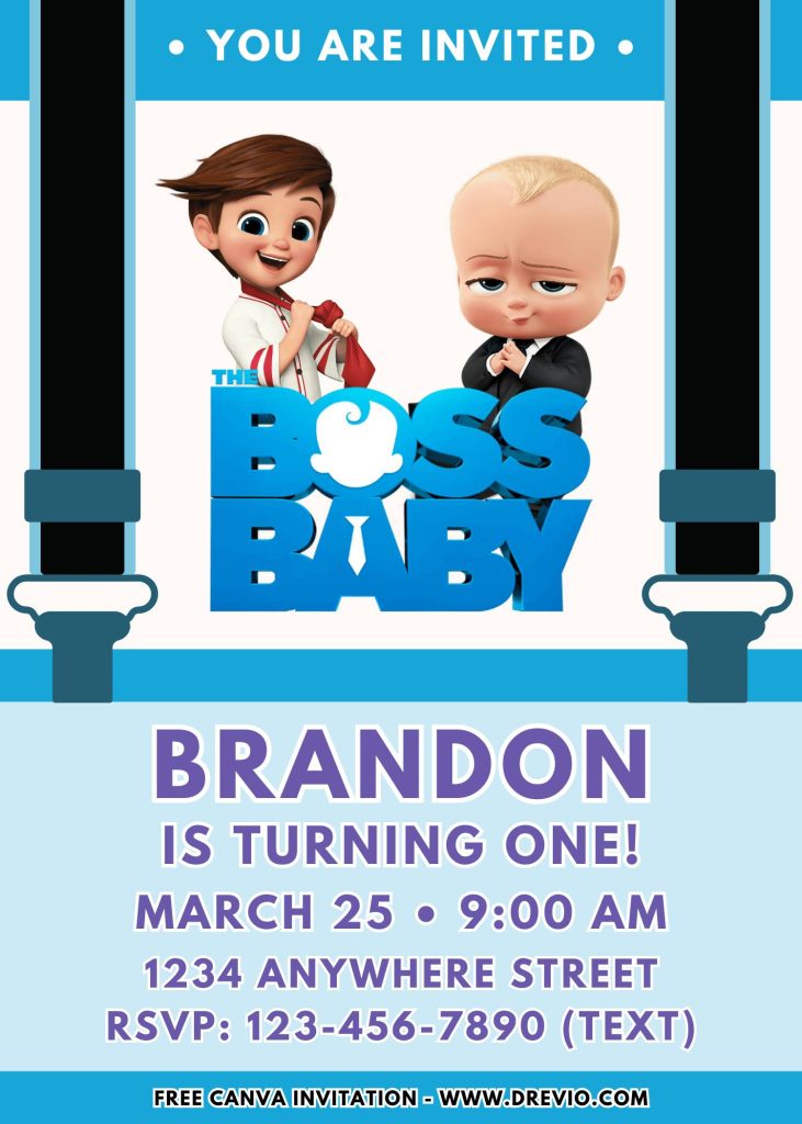 Free and Editable Adorable Boss Baby Family Business Birthday Invitation Templates Made in Canva. Customize Online for free