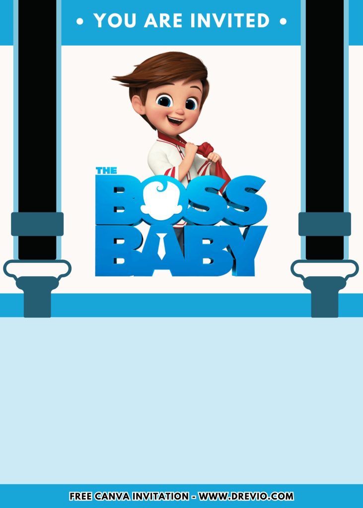 Free and Editable Tom Templeton Boss Baby Family Business Birthday Invitation Templates Made in Canva. Customize Online for free