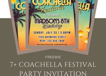 Free and Editable Coachella Festival Kids Party Invitation Templates Made in Canva. Customize Online for free