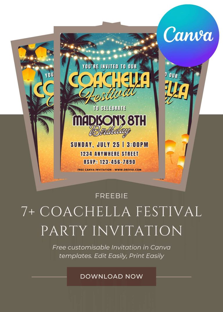 Free and Editable Coachella Festival Kids Party Invitation Templates Made in Canva. Customize Online for free