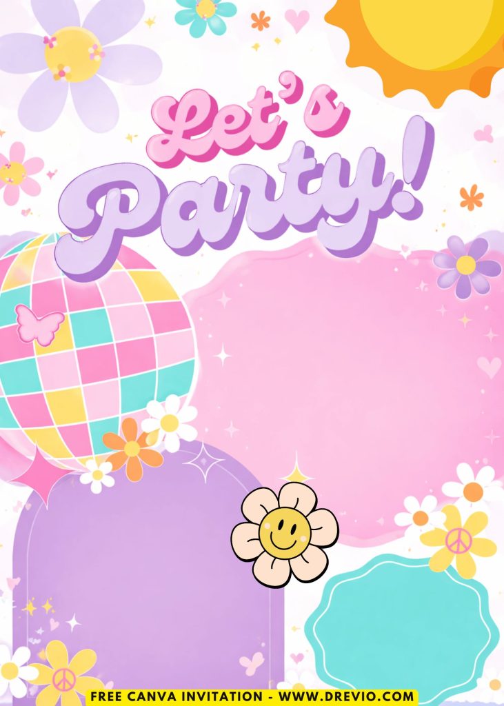 Free and Editable Fun Groovy 70s Disco Invitation Templates Made in Canva. Customize Online for free