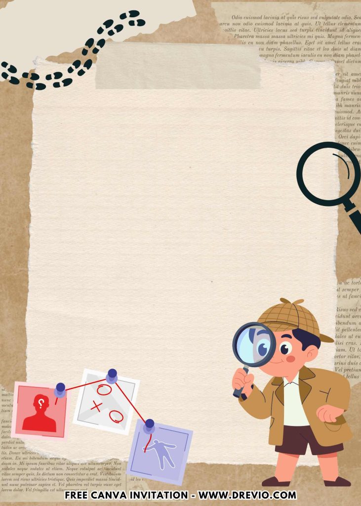 Free and Editable Secret Agent Little Detective Mystery Invitation Templates Made in Canva. Customize Online for free