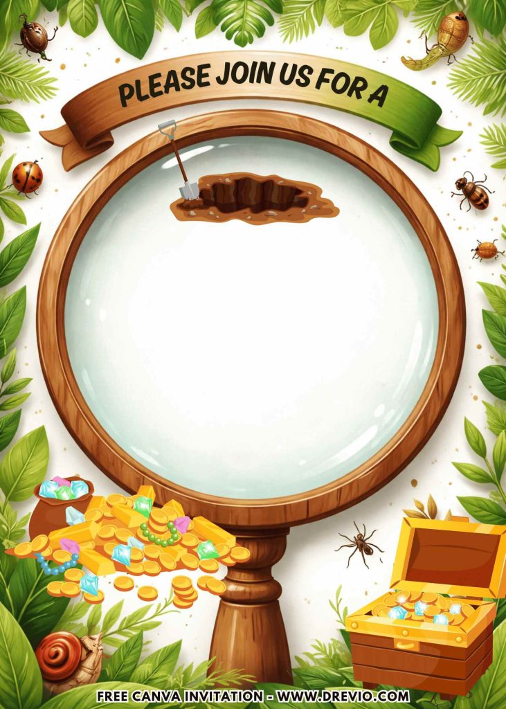 Free and Editable Lovely Backyard Treasure Hunt Invitation Templates Made in Canva. Customize Online for free
