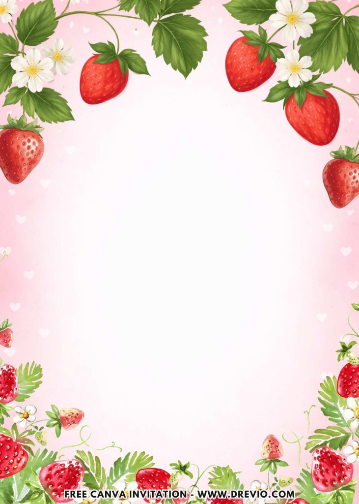 Free and Editable Summer Strawberry 1st Birthday Invitation Templates Made in Canva. Customize Online for free