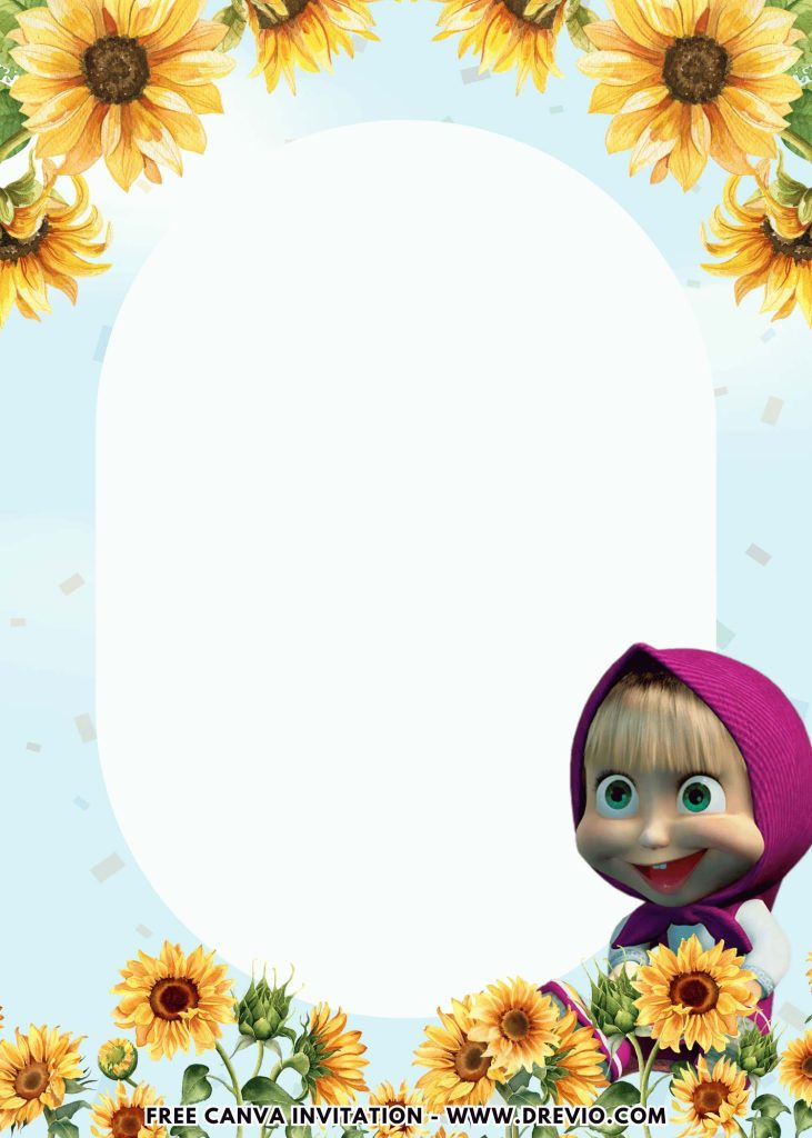 Free and Editable Masha And Bear in the Garden Invitation Templates Made in Canva. Customize Online for free
