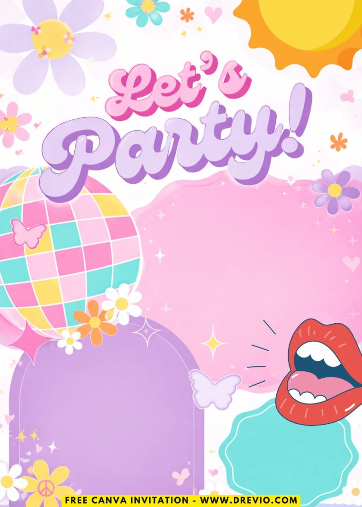 Free and Editable Chic Groovy 70s Disco Invitation Templates Made in Canva. Customize Online for free