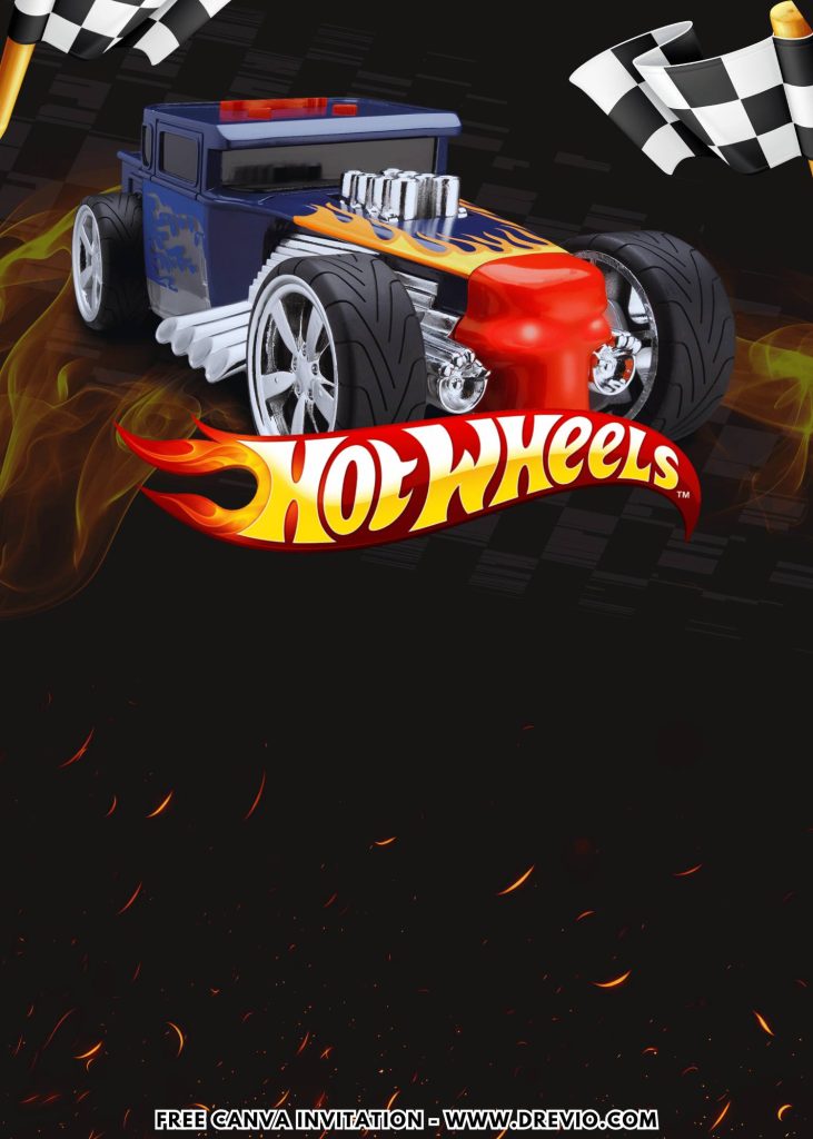 Free and Editable EPic Hot Wheels Treasure Hunt Birthday Invitation Templates Made in Canva. Customize Online for free