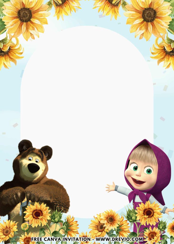 Free and Editable Playful Masha And Bear Invitation Templates Made in Canva. Customize Online for free