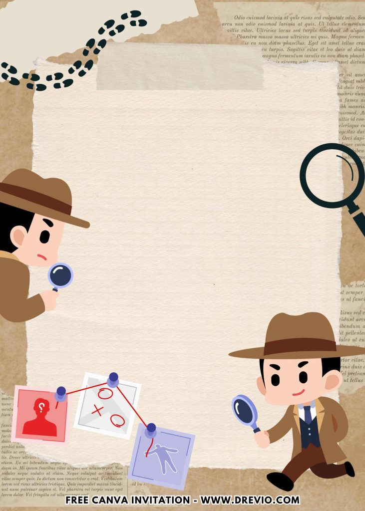 Free and Editable Cartoon Little Detective Mystery Invitation Templates Made in Canva. Customize Online for free
