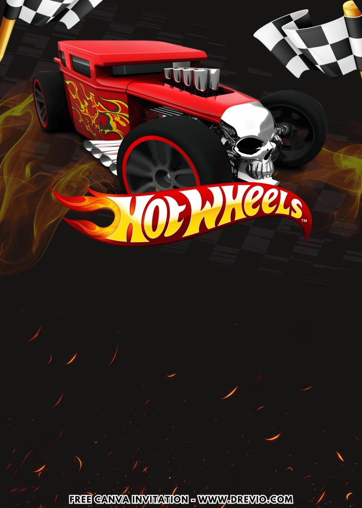 Free and Editable Bonecrusher Hotrod Hot Wheels Treasure Hunt Birthday Invitation Templates Made in Canva. Customize Online for free