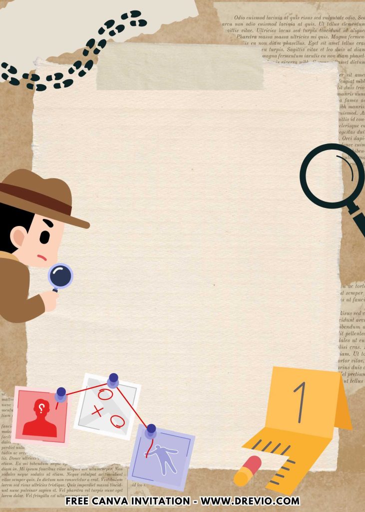 Free and Editable Simple Little Detective Mystery Invitation Templates Made in Canva. Customize Online for free