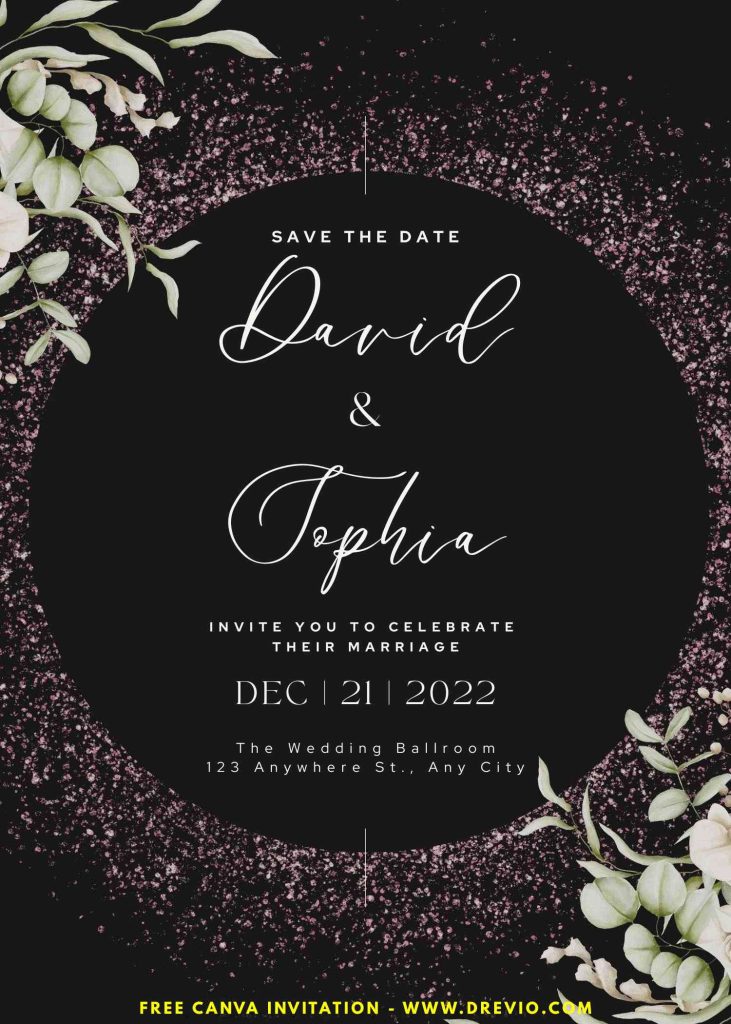 editable black and floral wedding invite template free