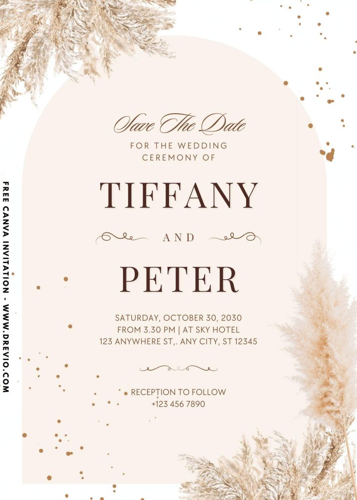 editable rustic pampas grass wedding invite template free