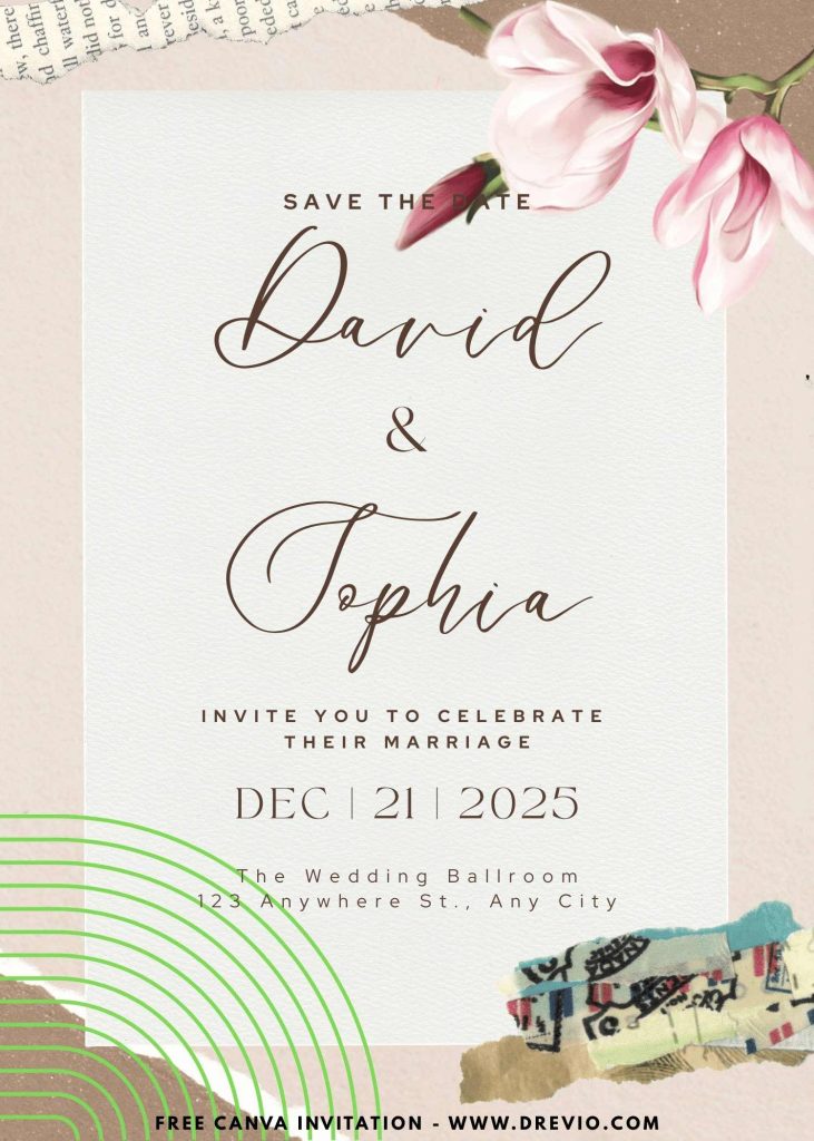 elegant collage style floral wedding invite template free canva