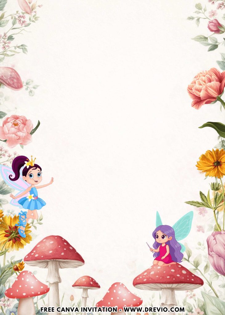 Free and Editable Dreamy Fairy Birthday Invitation Templates Made in Canva. Customize Online for free