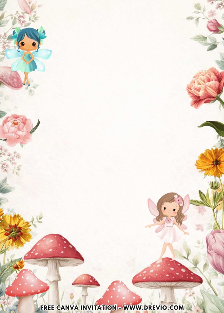 Free and Editable Beautiful Fairy Birthday Invitation Templates Made in Canva. Customize Online for free