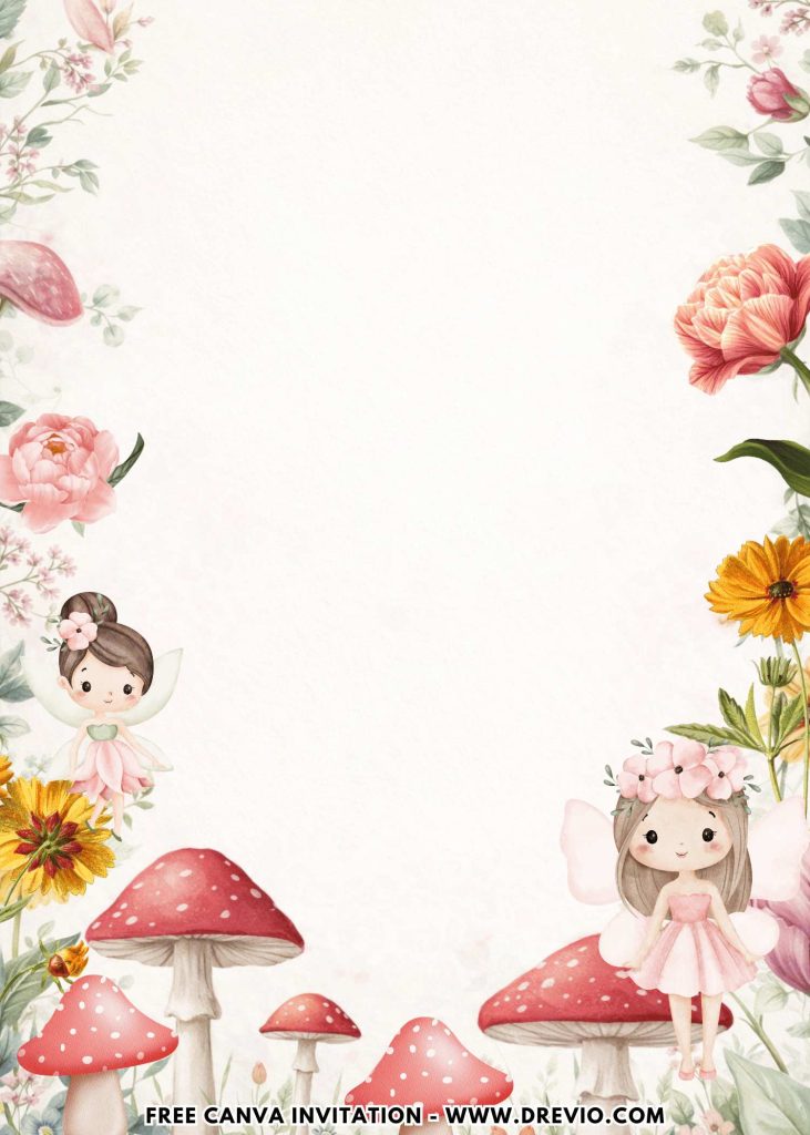Free and Editable Watercolor Flower Garden Fairy Birthday Invitation Templates Made in Canva. Customize Online for free
