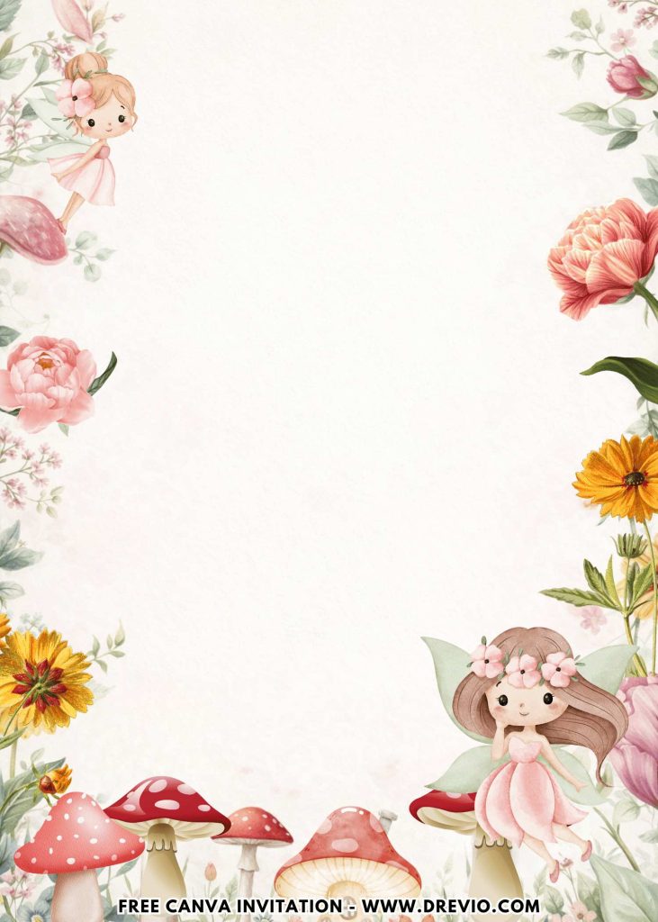 Free and Editable Adorable Fairy Birthday Invitation Templates Made in Canva. Customize Online for free