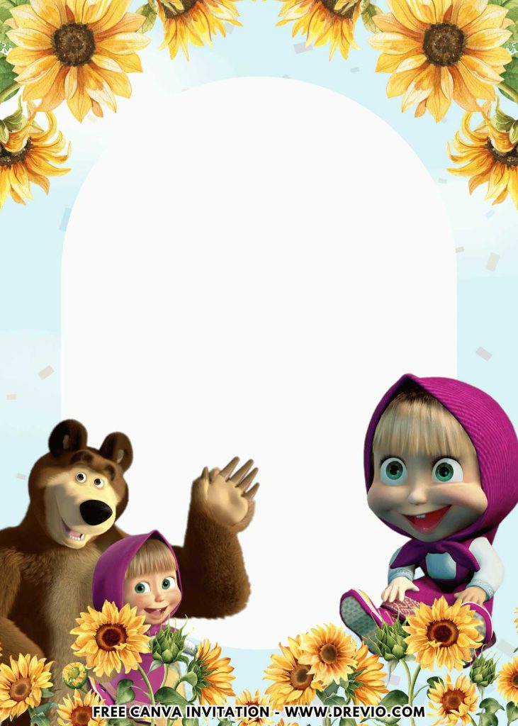 Free and Editable Cute Masha And Bear Invitation Templates Made in Canva. Customize Online for free
