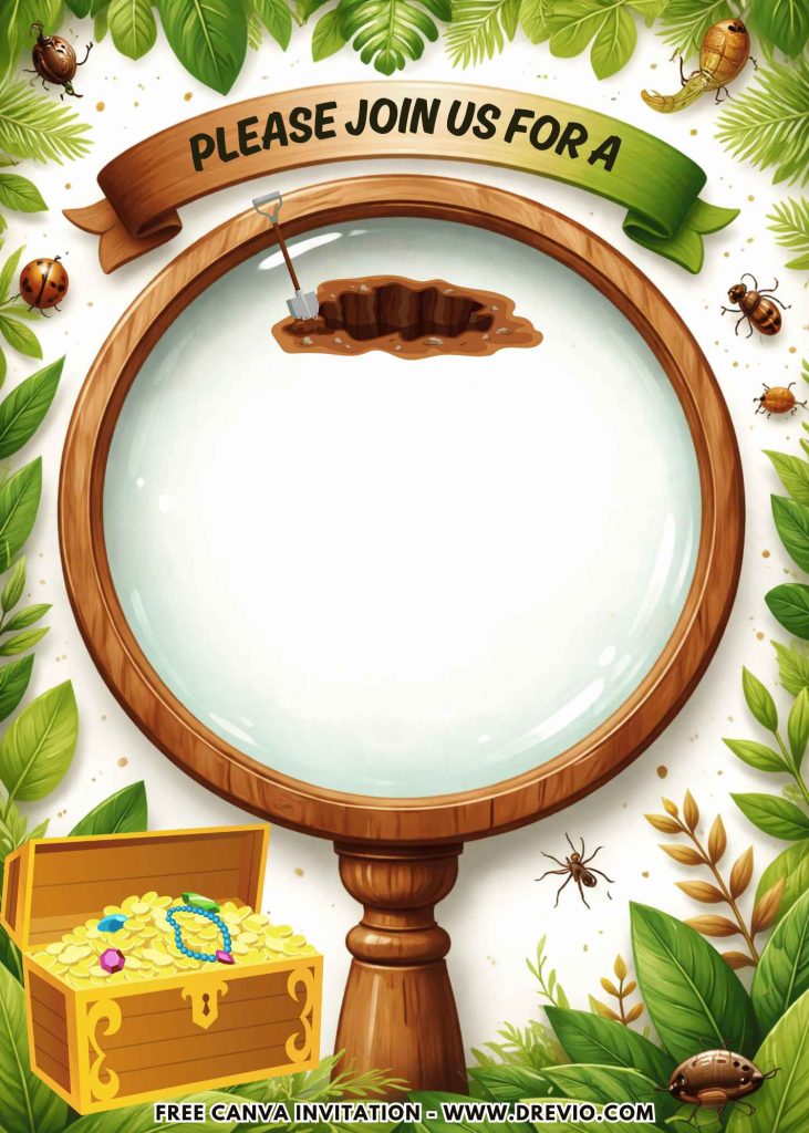 Free and Editable Backyard Treasure Chest Hunt Invitation Templates Made in Canva. Customize Online for free