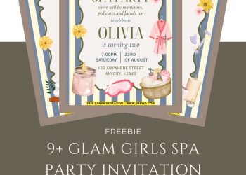 Free and Editable Vintage Girls Glam Spa Party Invitation Templates Made in Canva. Customize Online for free