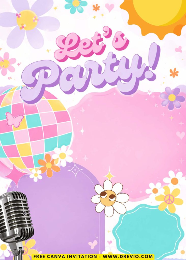 Free and Editable Cute Groovy 70s Disco Invitation Templates Made in Canva. Customize Online for free