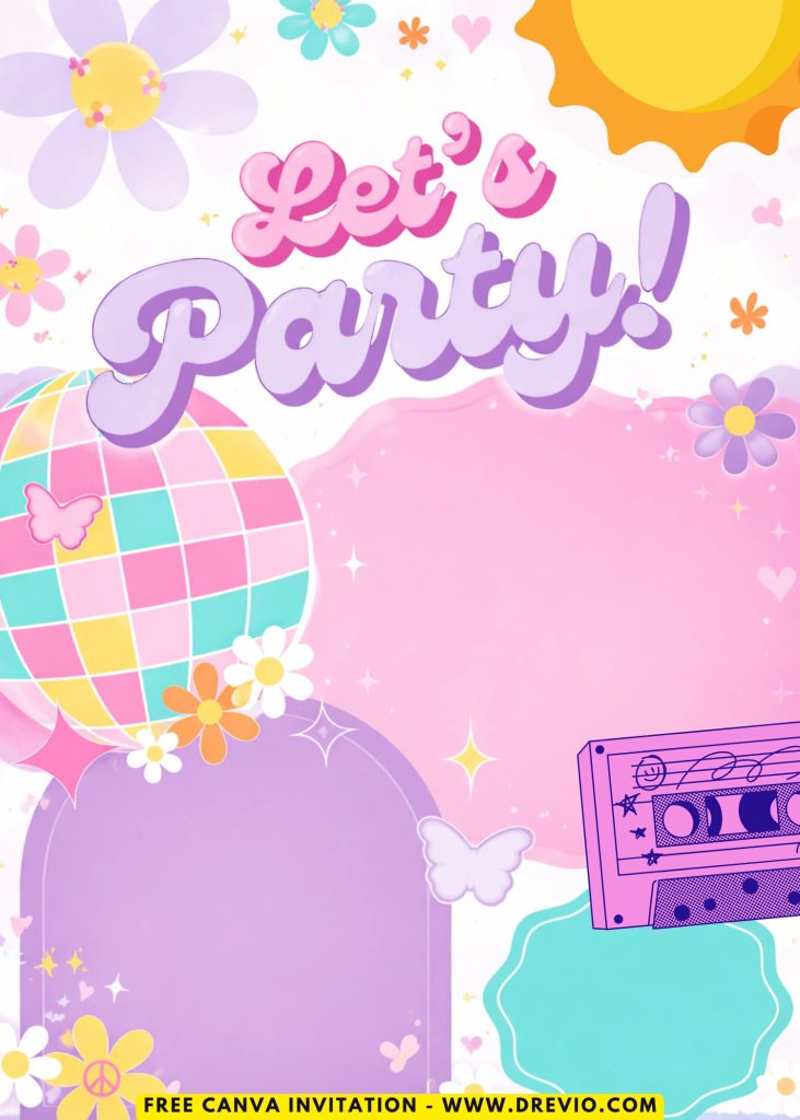Free and Editable Retro Disco Invitation Templates Made in Canva. Customize Online for free